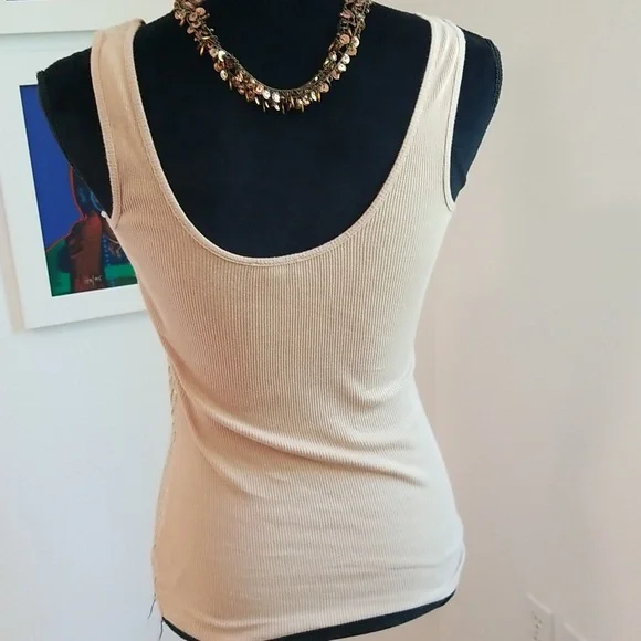 EXPRESS Vintage 90s Sequined Ribbed Tank Tan XS - Picture 4 of 5